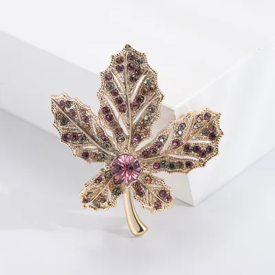 Women's Alloy Plant Diamond Maple Brooch Gold Background Purple - Shop at LoveMi