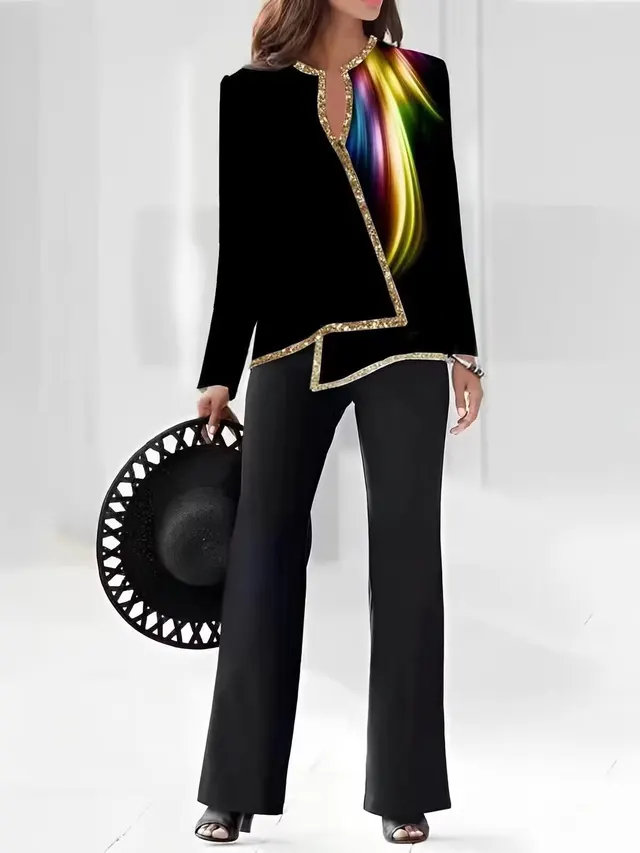 Women's Fashion 3D Digital Printing Shirt And Trousers Suit Rainbow Color - Shop at LoveMi