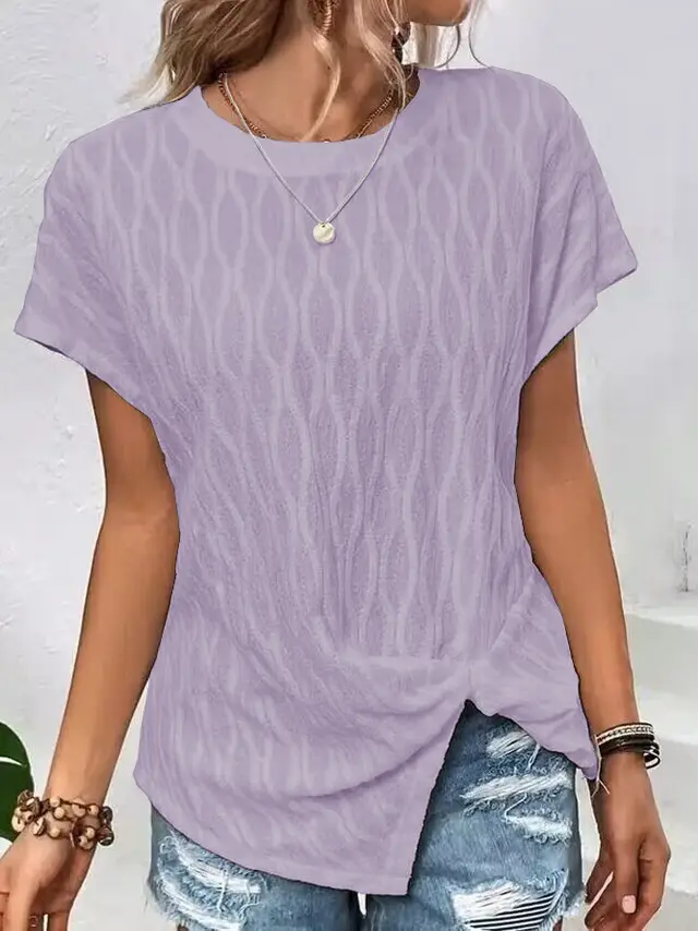 Women's Fashion Casual Loose Solid Color Crew neck Batwing Sleeve T shirt Light Purple - Shop at LoveMi