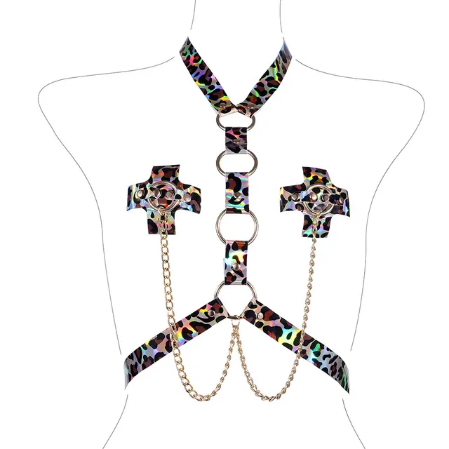 Body Chains Ornament Leopard Leather Breast Pad Chest Necklace Leopard Print - Shop at LoveMi
