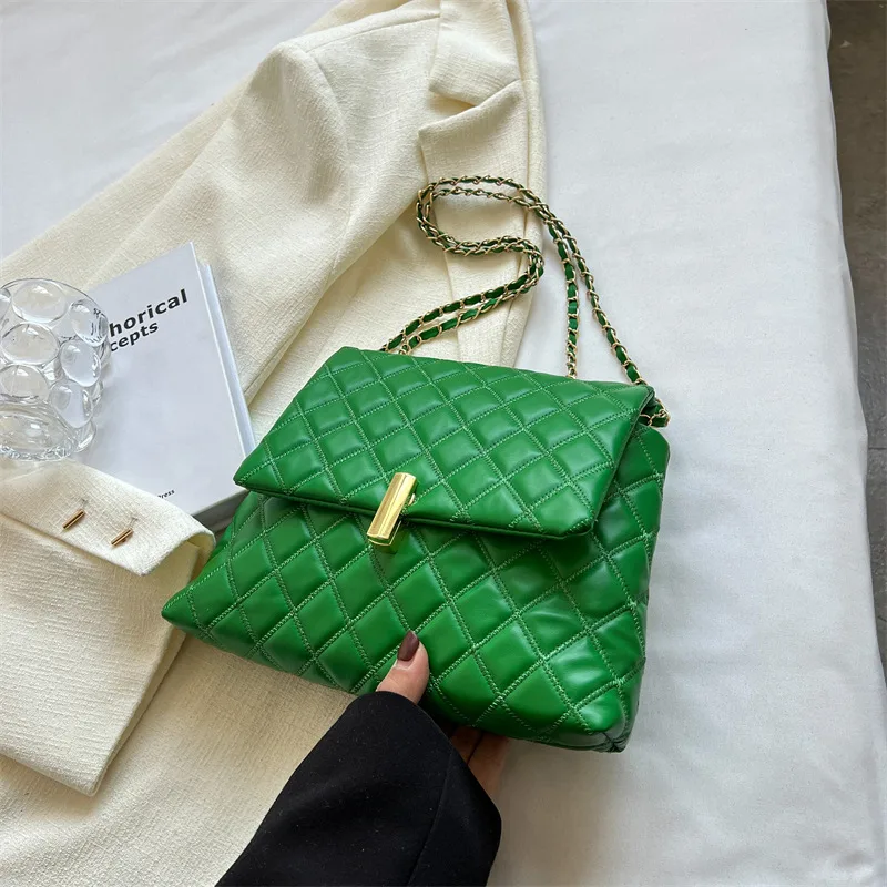 Popular Western Style Popular Rhombus Chain Messenger Bag Green - Shop at LoveMi