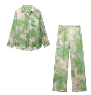 Wind Lapel Tie-dye Printed Shirt Casual Pants Suit - Set