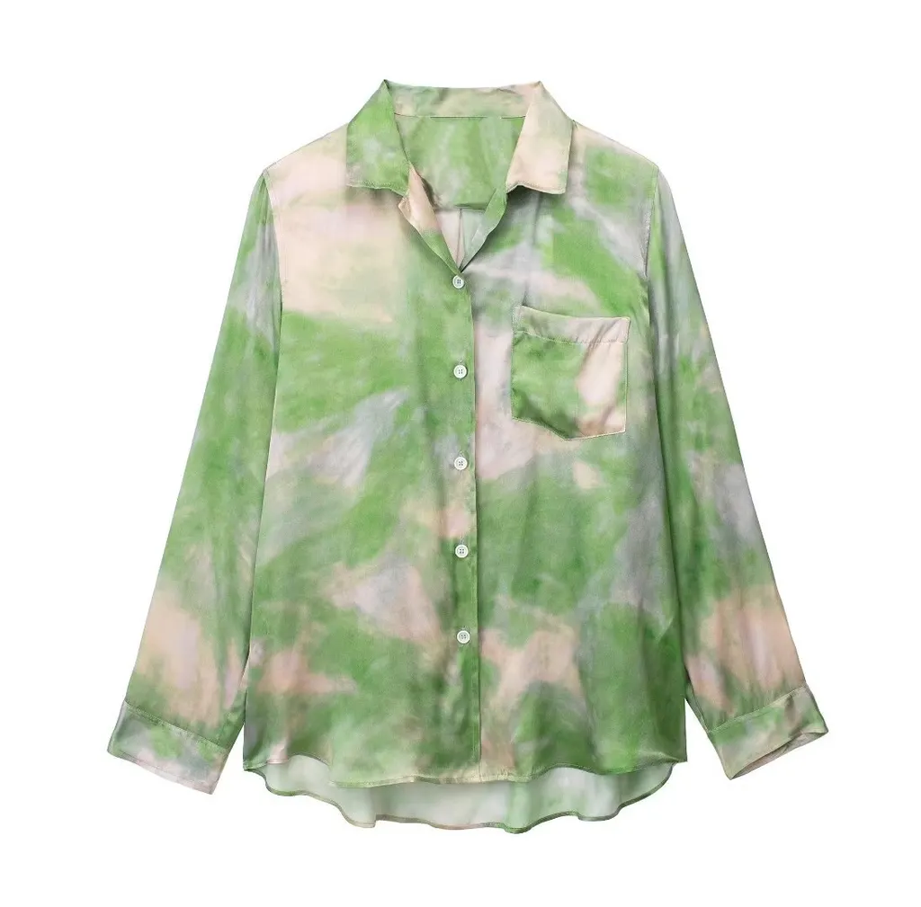 Wind Lapel Tie-dye Printed Shirt Casual Pants Suit - Shirt