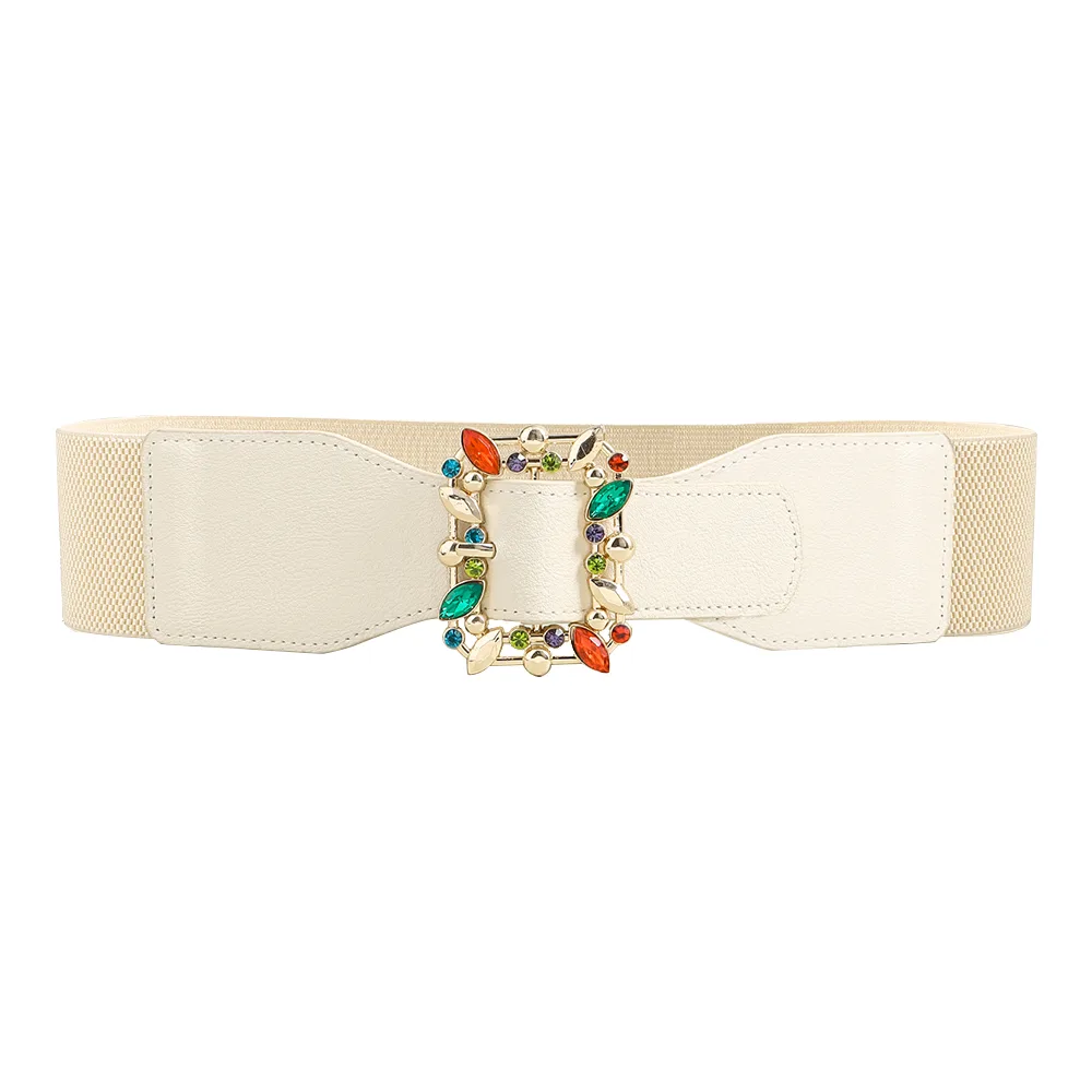 Women's Belt Extended Comfortable Elastic Belt Colorful Leaf Personality Button down With Skirt Pants Shirt Coat Cream Coloured - Shop at LoveMi