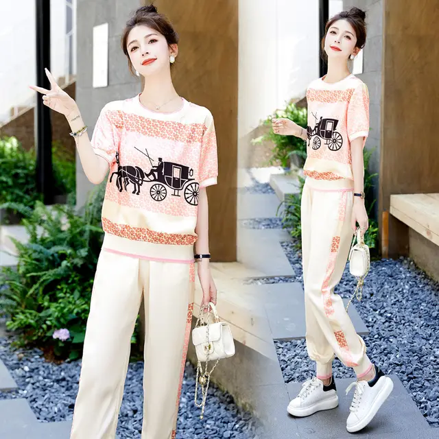 Short Sleeve Ankle Banded Pants Suit Pink - Shop at LoveMi