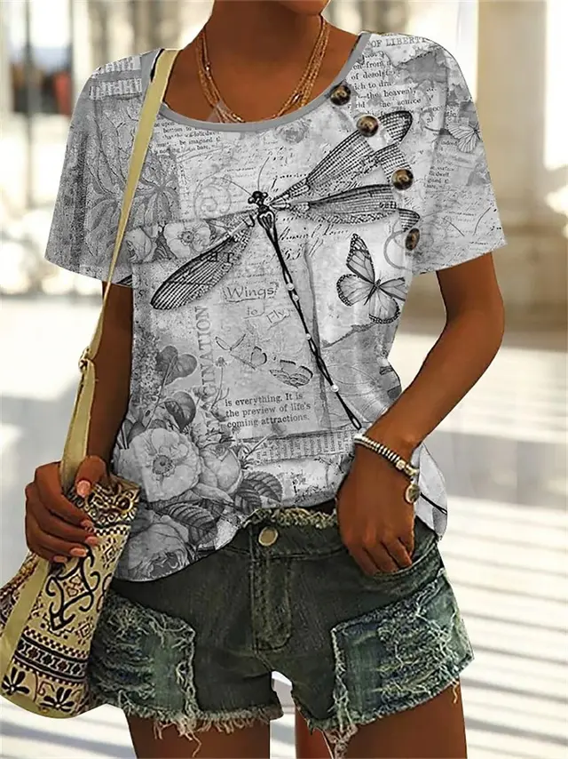 Casual Round Neck 3D Digital Printing Animal Pattern Short Sleeve Rge231819M - Shop at LoveMi