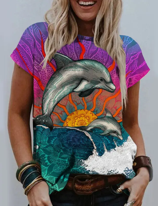 Casual Round Neck 3D Digital Printing Animal Pattern Short Sleeve Rge23181Au - Shop at LoveMi