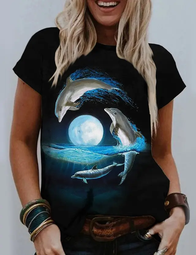 Casual Round Neck 3D Digital Printing Animal Pattern Short Sleeve Rge23181Aw - Shop at LoveMi