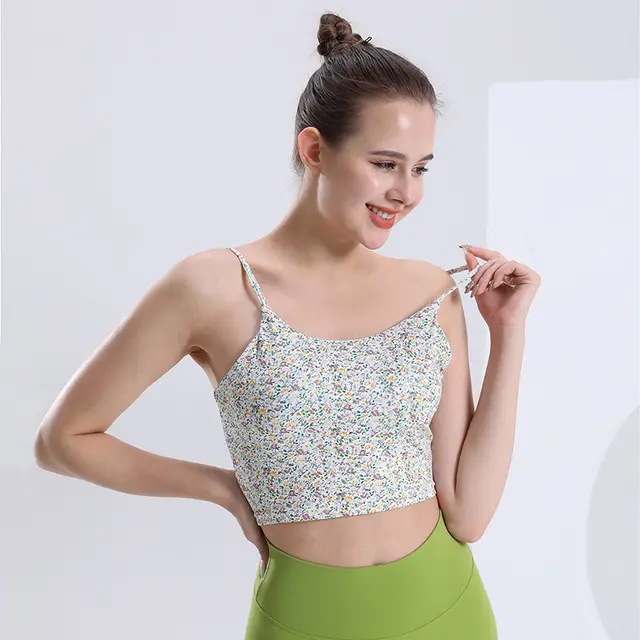 Yoga Clothes Printed Vest Spaghetti Strap Beauty Back One piece Champagne Green Print Top - Shop at LoveMi