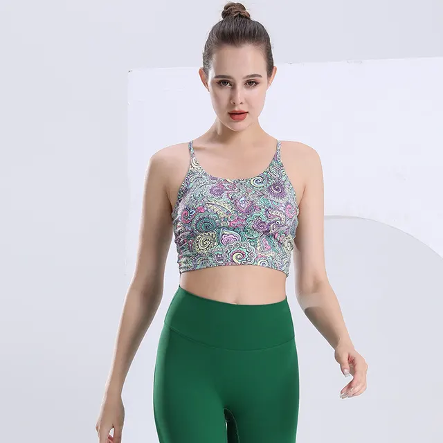 Yoga Clothes Printed Vest Spaghetti Strap Beauty Back One piece Huakui Green Printed Top - Shop at LoveMi