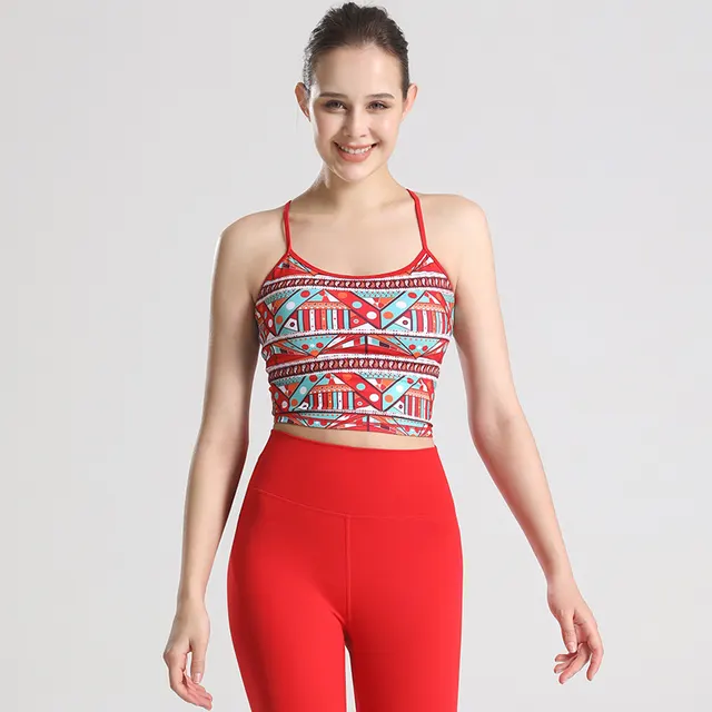 Yoga Clothes Printed Vest Spaghetti Strap Beauty Back One piece Print Top - Shop at LoveMi