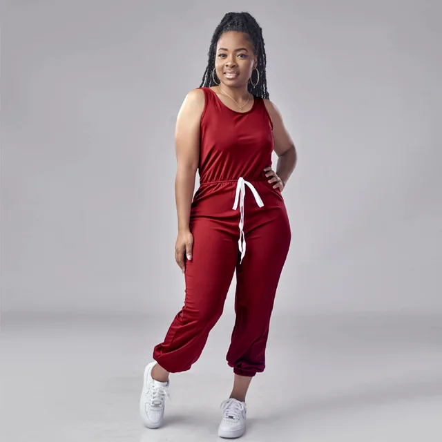 European And American Waist Drawstring Jumpsuit Trousers Fashion Casual Exercise Wine Red - Shop at LoveMi