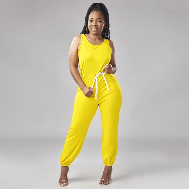 European And American Waist Drawstring Jumpsuit Trousers Fashion Casual Exercise Yellow - Shop at LoveMi
