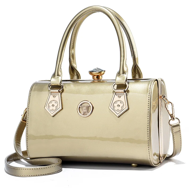 New Fashion Bright Leather Portable Large Capacity Women's One Shoulder Crossbody Bag Gold - Shop at LoveMi