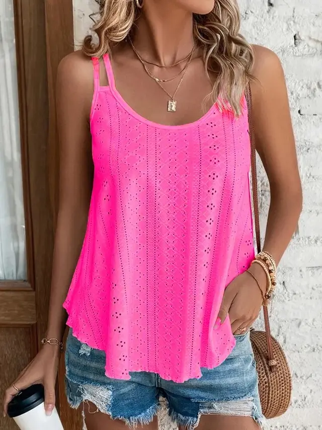 Women's Double shoulder Camisole Round Neck Sleeveless Bottoming Shirt Rose Red - Shop at LoveMi