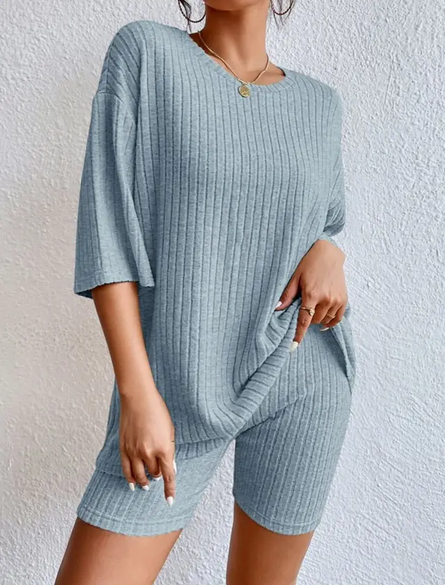 Fashion Casual Solid Color Shorts Suit Blue - Shop at LoveMi