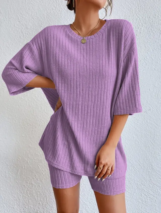 Fashion Casual Solid Color Shorts Suit Violet - Shop at LoveMi