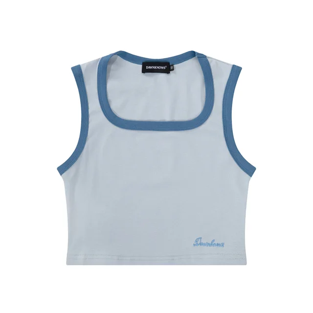 Casual U neck Sleeveless Letter Embroidery Inner Wear Blouse Blue - Shop at LoveMi