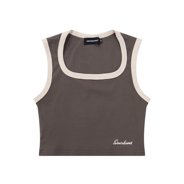 Casual U neck Sleeveless Letter Embroidery Inner Wear Blouse Dark Gray - Shop at LoveMi