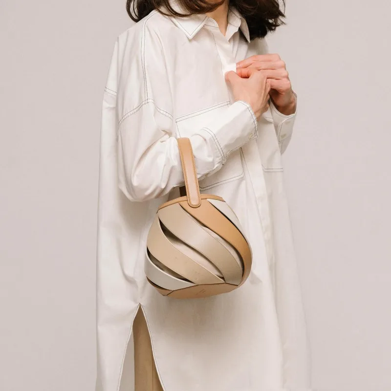 Cylindrical Contrast Color Portable Messenger Diamond Quilted Stitching Bucket Bag Beige - Shop at LoveMi