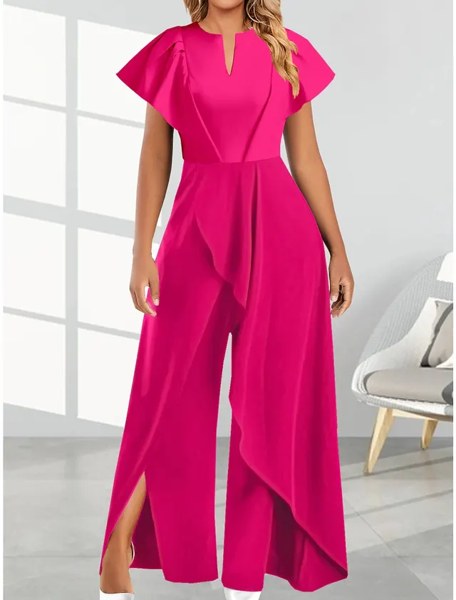 Women's V neck Irregular Wide leg Pants Rose Red - Shop at LoveMi