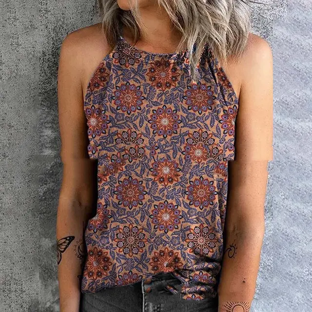 Spaghetti strap Floral Print Women's Vest T shirt Purplish Red - Shop at LoveMi