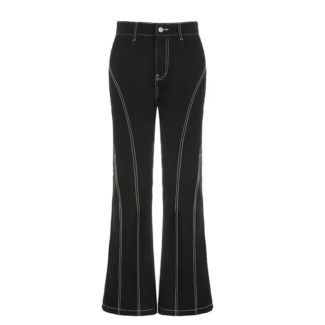 American Fashion Split Bright Line Skinny Jeans Low Waist Draping High Slim Fit Black - Shop at LoveMi