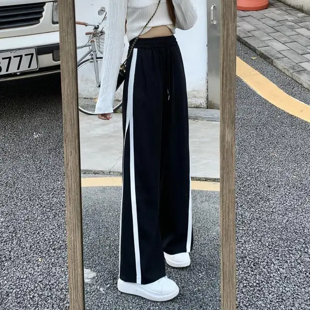Slimming Mop Wide Leg Pants Women's High Waist Drawstring Pants Black - Shop at LoveMi
