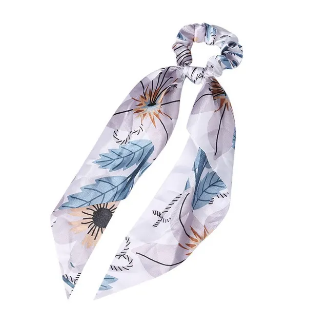 Fashion Long Streamer Printed Fabric Tie Hair Accessory For Ponytail Tie up Hair Top Cuft A2 White - Shop at LoveMi