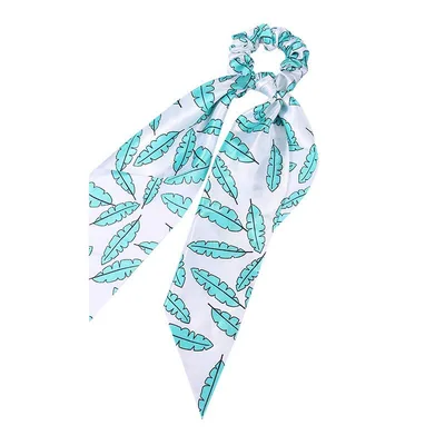 Fashion Long Streamer Printed Fabric Tie Hair Accessory For Ponytail Tie up Hair Top Cuft B1 Leaf Green - Shop at LoveMi