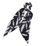 Fashion Long Streamer Printed Fabric Tie Hair Accessory For Ponytail Tie-up Hair Top Cuft - B2 Leaves Black