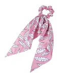 Fashion Long Streamer Printed Fabric Tie Hair Accessory For Ponytail Tie-up Hair Top Cuft - B4 Leaf Pink