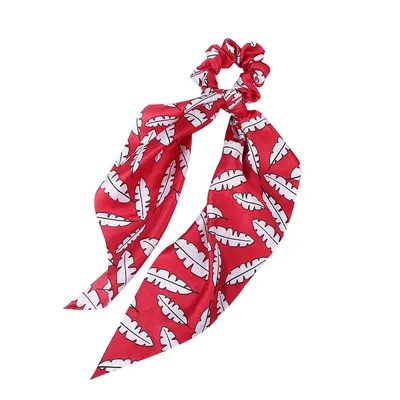 Fashion Long Streamer Printed Fabric Tie Hair Accessory For Ponytail Tie up Hair Top Cuft B5 Leaves Red - Shop at LoveMi