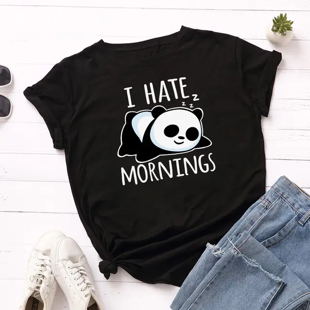 Women's Loose Round Neck Short Sleeve T shirt Female Spoof Panda Black - Shop at LoveMi