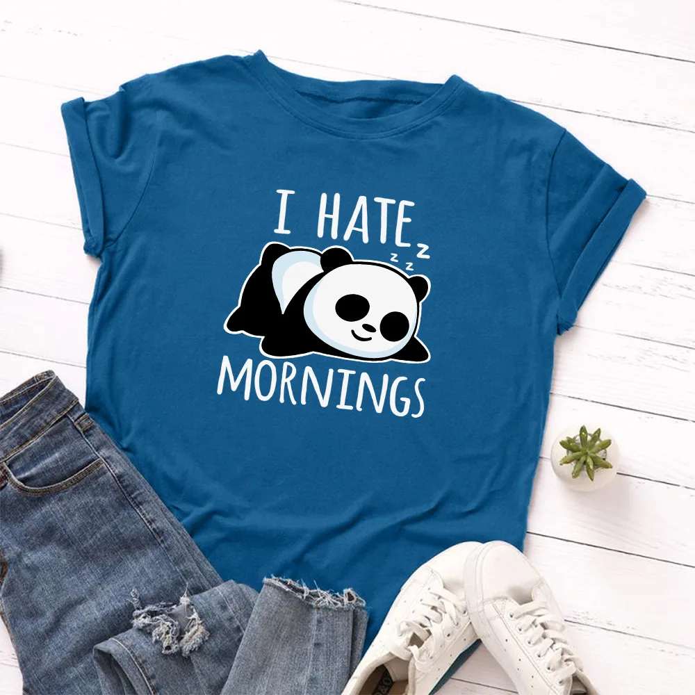Women's Loose Round Neck Short Sleeve T shirt Female Spoof Panda Blue - Shop at LoveMi