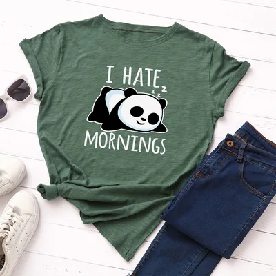 Women's Loose Round Neck Short Sleeve T shirt Female Spoof Panda Green - Shop at LoveMi