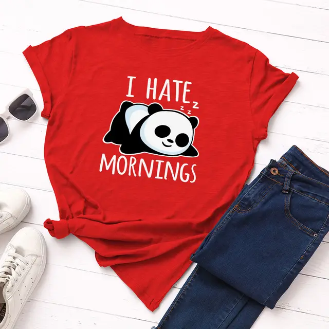 Women's Loose Round Neck Short Sleeve T shirt Female Spoof Panda Red - Shop at LoveMi