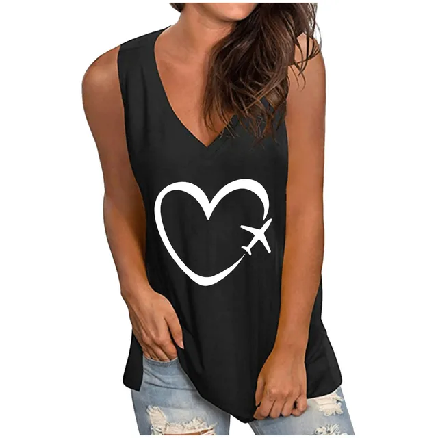 Women's New Sleeveless Camisole Heart Printing Vest Black - Shop at LoveMi