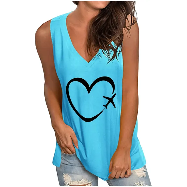 Women's New Sleeveless Camisole Heart Printing Vest Blue - Shop at LoveMi