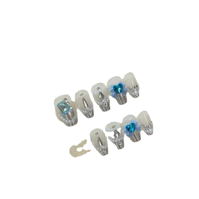 Pearlescent French Wear Handmade Finished Nail Beauty Patch Large L - Shop at LoveMi