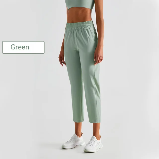 Women's Ankle Banded Pants Loose Fitness Casual Pants Green Color - Shop at LoveMi