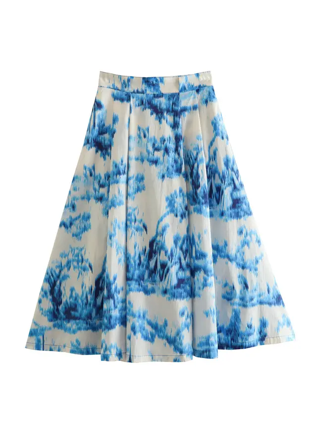Lapel Loose Printed Poplin Shirt Printed High Waist Skirt Skirt Multicolor - Shop at LoveMi