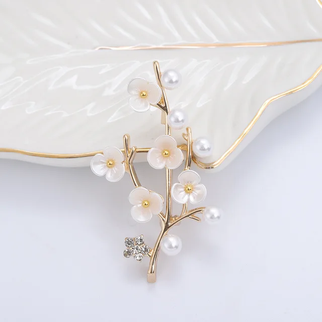 Fashion New Retro Fritillary Freshwater Pearl Plum Brooch Fashion Elegant High end Accessories Gold - Shop at LoveMi