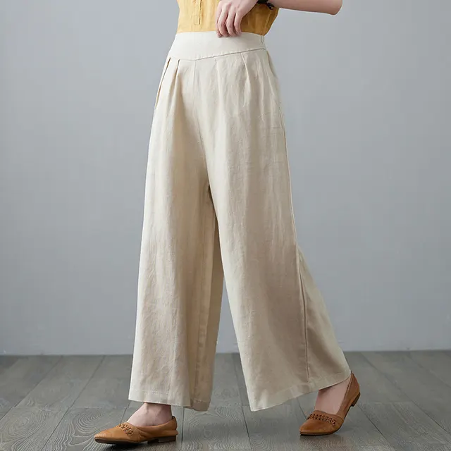 Women's Fashion Casual Cotton And Linen Slimming Casual Pants Optic Linen - Shop at LoveMi