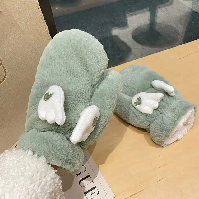 Korean Style Cute Moving Wings Gloves For Women Autumn And Winter Green - Shop at LoveMi
