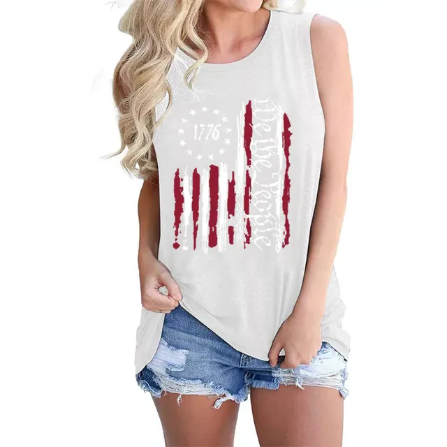 Women's Independence Day Round Neck Sleeveless Vest T shirt White - Shop at LoveMi