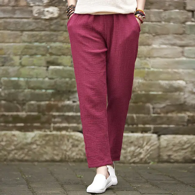 Women's cropped straight pants Wine Red - Shop at LoveMi