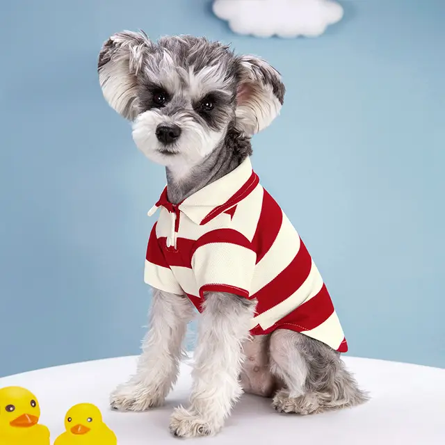 Pet Dog Polo Shirt Striped Beaded Lapel Elastic Red Stripe - Shop at LoveMi