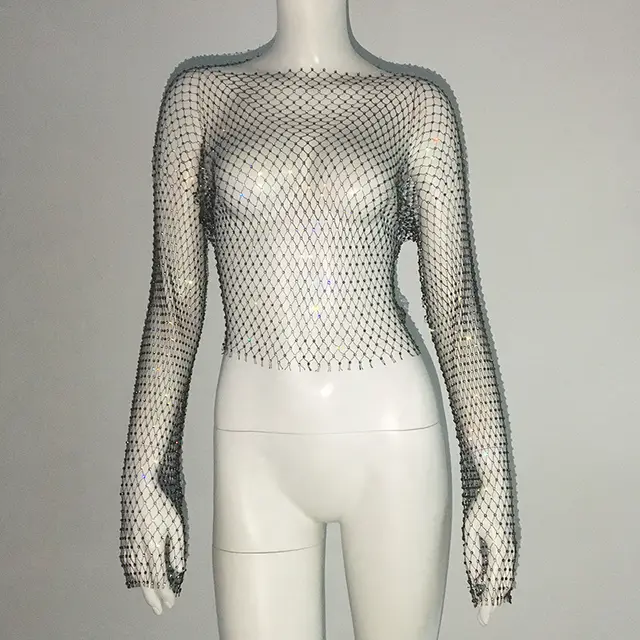 Women's Rhinestone Bottoming Shirt T shirt Black Length 50Cm - Shop at LoveMi