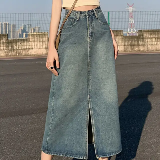 High Waisted Split Denim Skirt - Shop at LoveMi